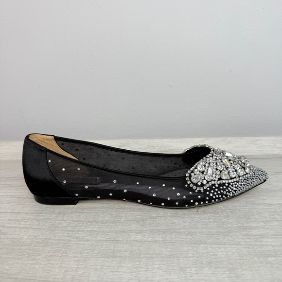 Badgley Mischka Quinn Crystal Embellished Pointed Toe Black Flats Size 8 - Picture 2 of 14
